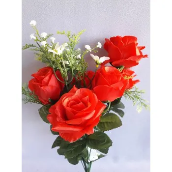 umělá květina Růže kytice, 6 barev, Barva červená J236