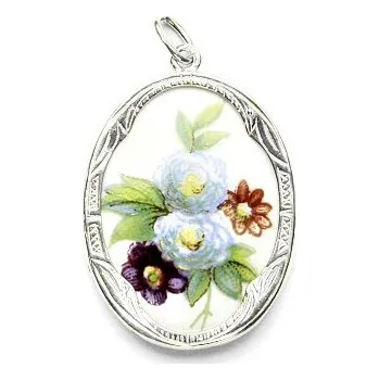 Přívěsek Zlatý přívěsek, medailonek s květy, bílé i žluté zlato - P 158 K-3 (Zlatý medailon)