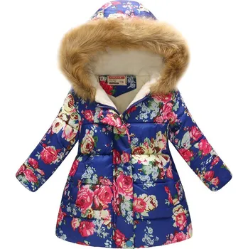 Dívčí oblečení Dívčí zimní kabátek s kapucou Věk: 7T, Motiv: modrá s kytičkami