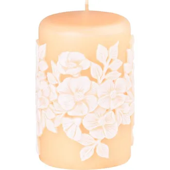 Svíčka Válec 50x80mm aplikace Krajka květ meruňková svíčka 125 gram