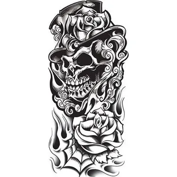 Odstranitelné tetování Smrtka s růžemi - velké nalepovací tetování