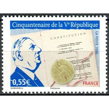 Poštovní známka Post France (2008) MiNr. 4521 ** - Francie - 50 let Pátá republika - Charles de Gaulle, generál a prezident; ústava