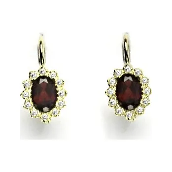 Náušnice Zlaté náušnice s diamanty, přírodní granát, žluté zlato, VE 247