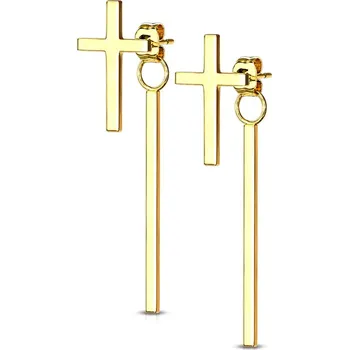 Náušnice Šperky4U Zlacené ocelové náušnice křížky - OPN1017-GD