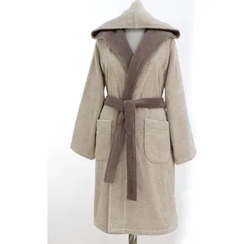 Dámský župan Dámský krátký župan LEAF s kapucí - Béžová, M, Soft Cotton