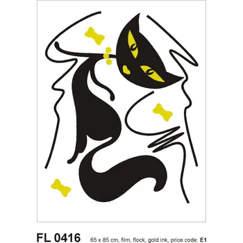Samolepící dekorace FL 0416 AG Design Samolepicí dekorace - samolepka na zeď - Black cat girl flocked, velikost 65 cm x 85 cm