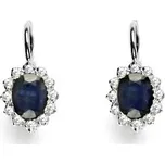 Zlaté náušnice s diamanty, přírodní safír, bílé zlato, VE 247