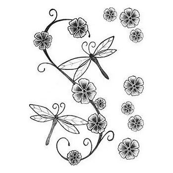 Odstranitelné tetování Vážky a květiny - nalepovací tetování