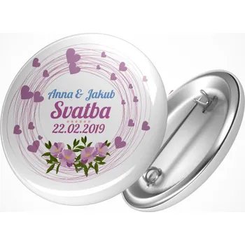 Svatební dekorace Svatební placka srdíčka - průměr 25 mm