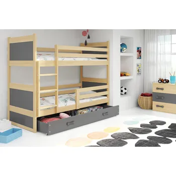 Postel ImportWorld Dětská patrová postel Bohumír - 2 osoby, 90x200 s úložným prostorem – Borovice, Grafit