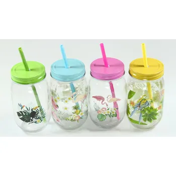 Sklenice Sklenice s brčkem a víčkem 450ml, EXOTIKA