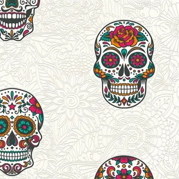 Tapeta Vliesové tapety na zeď lebky barevné na bílém podkladu 35817-2