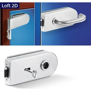 Dveřní kování Sada OV nerez Loft 2D (Kování na skleněné dveře Standardní balení obsahuje tělo zámku + 2 ks závěsů + 2 ks krytek pantů. Sada neobsahuje pár klik. Cylindrické vložky prodáváme zvlášť. Další doplňky ke skleněným dveřím najdete v kapitole Skleněný program.)