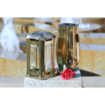 Smuteční dekorace Morex X6456/2 hřbitovní lampa a váza zlatá