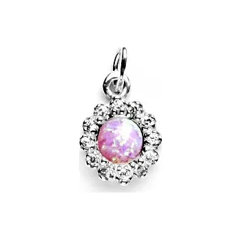 Přívěsek Stříbrný přívěsek, syntetický růžový opál a čiré zirkony - P 1495 (opál 5,5 mm)