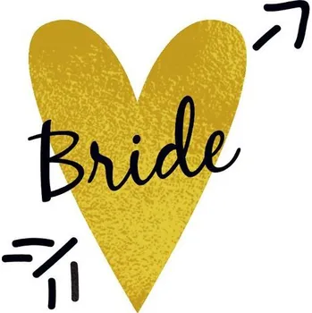 Odstranitelné tetování Metalické zlaté srdce s nápisem Bride - svatební nalepovací tetování