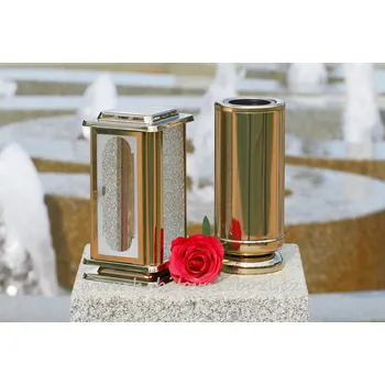 Smuteční dekorace Hřbitovní lampa a váza zlatý odstín 02k