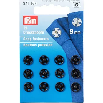 Našívací patentky Prym černé, 9 mm