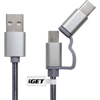 Datový kabel iGET G2V1 - USB kabel Micro USB/ USB - C dlouhý pro veškeré mobilní telefony, včetně odolných