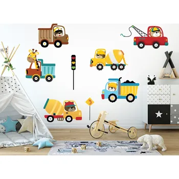 Samolepící dekorace Stavební autíčka samolepky na zeď arch 45 x 39 cm