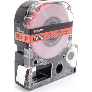Pásek do tiskárny Epson LC-SC12RW, 12mm x 8m, černý tisk / červený podklad, kompatibilní páska