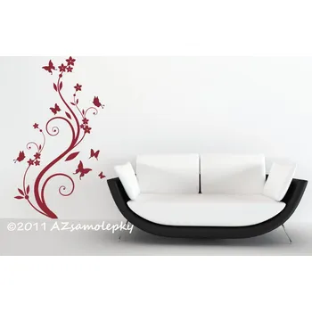 Samolepící dekorace Samolepky na zeď - Pnoucí květina s motýlky - S (37 x 65 cm)