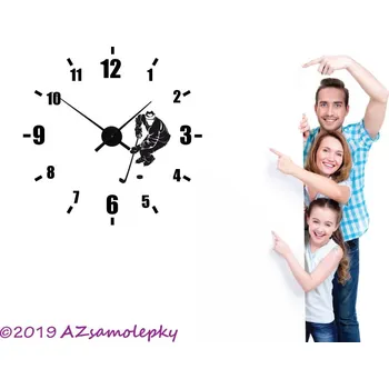 Hodiny Samolepicí hodiny na zeď - Hokejista - kolekce L - stříbrný hodinový strojek