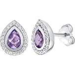 SILVEGO stříbrné náušnice kapky s přírodním ametystem