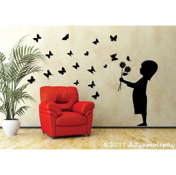 Samolepící dekorace Samolepky na zeď - Kluk s květinou a motýlky - L (54 x 90 cm)