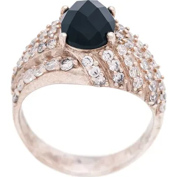 Prsten Stříbrný prsten onyx a zirkony Ag 4,8 g 54