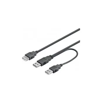 Datový kabel Napájecí Y kabel USB 2.0, A/M + A/M -- A/F, 0,5 m, černý