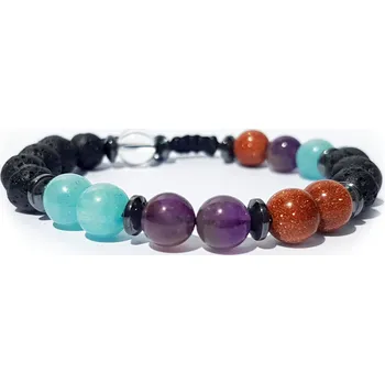 Náramek Touch of Bali Náramek z minerálů pro Ryby - akvamarín, sluneční kámen a ametyst černá