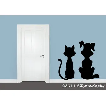 Samolepící dekorace Samolepky na zeď - Pejsek a kočička - XL (84 x 80 cm)