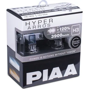 Povinná bezpečnostní výbava Autožárovky PIAA Hyper Arros 3900K - o 120 % vyšší svítivost, zvýšený jas H3
