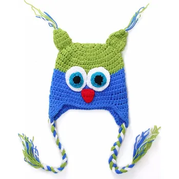 Kojenecká čepice Zimní čepice s copy a ušima pro miminka Varianty: Sova zeleno-modrá