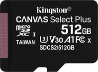 paměťová karta Kingston microSDXC 512 GB Canvas Select Plus Class 10 UHS-I + SD adaptér (SDCS2/512GB)