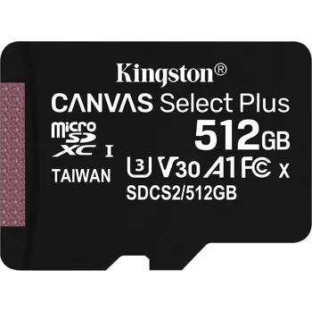 Kingston Canvas Select Plus microSDXC 256 GB UHS-I U3 V30 + SD adaptér, 512 GB