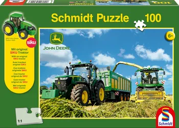 Puzzle Schmidt John Deere Traktor s řezačkou 100 dílků + model Siku