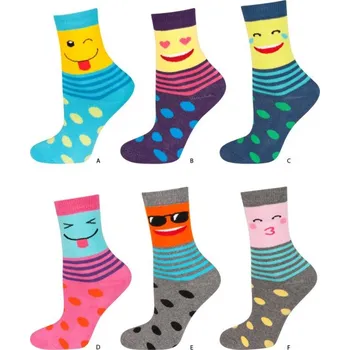 Termo ponožky teplé ponožky SOXO fialové s obličejem a barevnými proužky a puntíky velikosti ponožek: 19-21 ( EUR vel. 29-32)