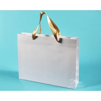 Dárková taška papírové tašky PAVLÍNA 38x10x30 bílé, lesklé lamino, stuha, Karton 1 taška