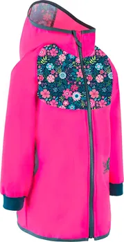 Dívčí bunda Unuo Květinky Softshellový kabátek bez zateplení fuchsiová