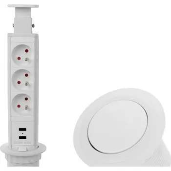 Elektrická zásuvka IN-LIGHT Výsuvný zásuvkový sloupek 3x 230V a 2x USB nabíječka bílý