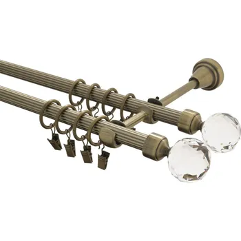 Garnýž kovová 200 cm rýhovaná dvouřadá - dvojitá 16 Koule crystal double mosaz