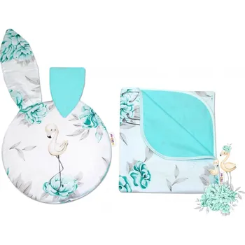 Dětská deka Baby Nellys 2dílná sada s oušky plameňák/mátová