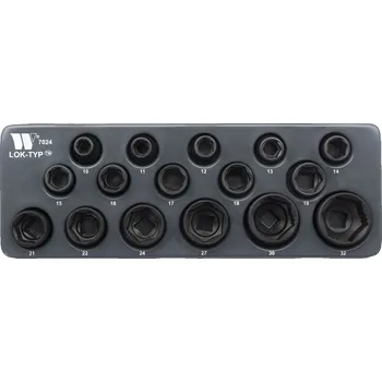 Gola hlavice Nástrčné hlavice CrMo, tvrzené 1/2", Lok-TYP, 6 hran, 10 - 32 mm, sada 16 dílů, Welzh (Welzh Werkzeug)
