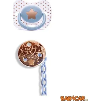 SUAVINÉX silikonový dudlík FYZIOLOGICKÝ HAUTE COUTURE GOLD +4m + Klip Hvězda/Modrá