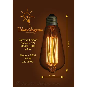 Žárovka Žárovka Edison 40W/230V patice E27 (vintage)model Eb3