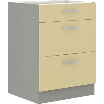 Kuchyňská skříňka Spodní skříňka se šuplíky PREMIUM BOX KARMEN krémový lesk / šedá 60 D 3S BB