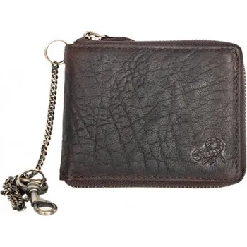 Peněženka Peněženka z přírodní olejované kůže se škorpionem dokola na kovový zip s řetízkem - Výprodej