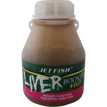 Návnadové aroma JET Fish Liver booster 250ml + dip Příchuť: Frankfurtská klobása/Banán